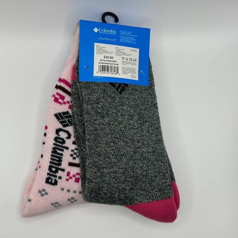 Columbia Fleece Lined Socks Women Size 4-10‎ Pink Grey 2-Pack NWT - Picture 2 of 2